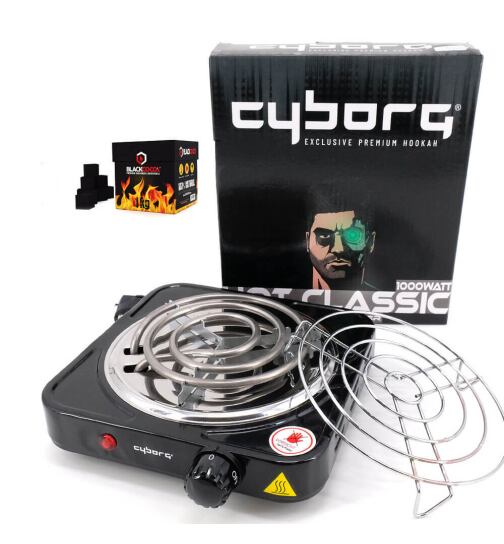 Cyborg Hookah - charcoal lighter Hot Classic including charcoal grid - 1000w + 1KG Blackcocos