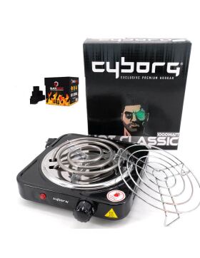 Cyborg Hookah - charcoal lighter Hot Classic including charcoal grid - 1000w + 1KG Blackcocos